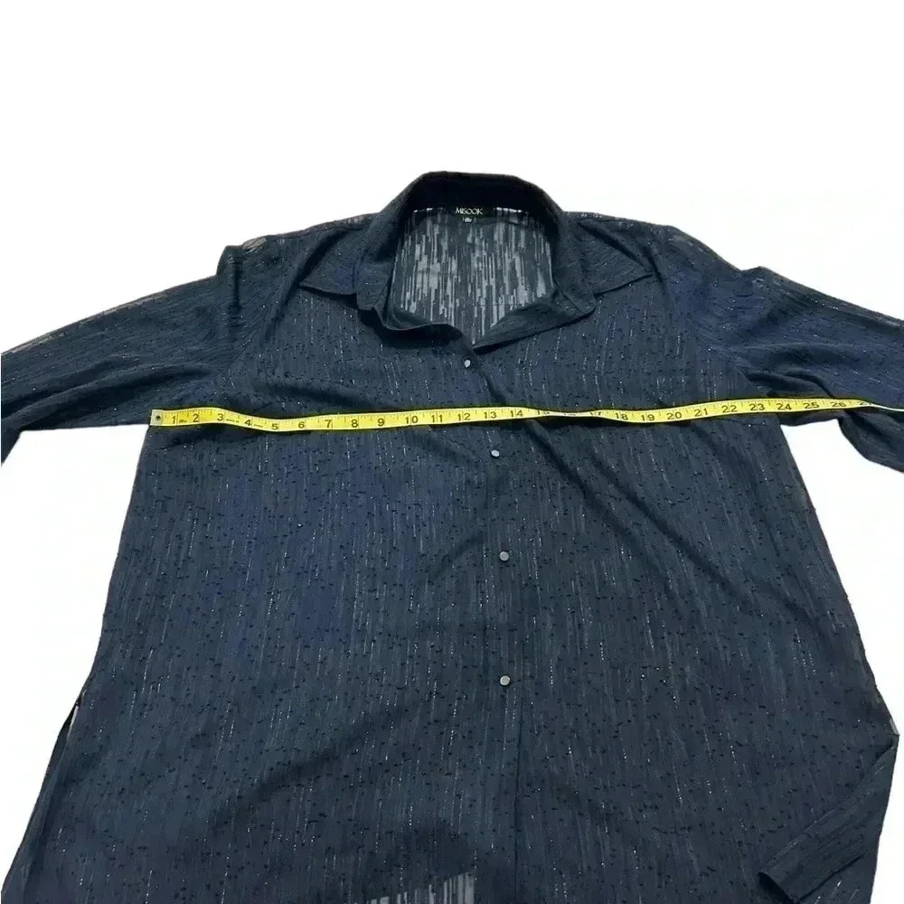 Misook Sheer Metallic Threaded Button Up Blouse Xl - image 3